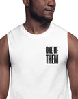 One of Them Black Text Embroidery on White Relaxed Fit Sleeveless Tank Top
