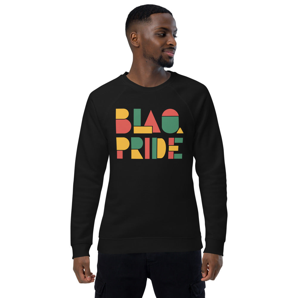 BlaQ Pride Geometric Design Iconic African Culture Colors on Black Organic Cotton Raglan Sweatshirt Organic Raglan Sweatshirt