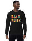 BlaQ Pride Geometric Design Iconic African Culture Colors on Black Organic Cotton Raglan Sweatshirt Organic Raglan Sweatshirt