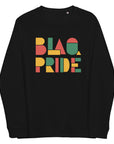 BlaQ Pride Geometric Design Iconic African Culture Colors on Black Organic Cotton Raglan Sweatshirt Organic Raglan Sweatshirt