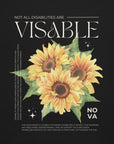 Sunflower Hidden Disabilities Pride on back of Size Inclusive Black Relaxed Fit T-shirt Oversize Deep Drop Shoulder Tee - 190 GSM