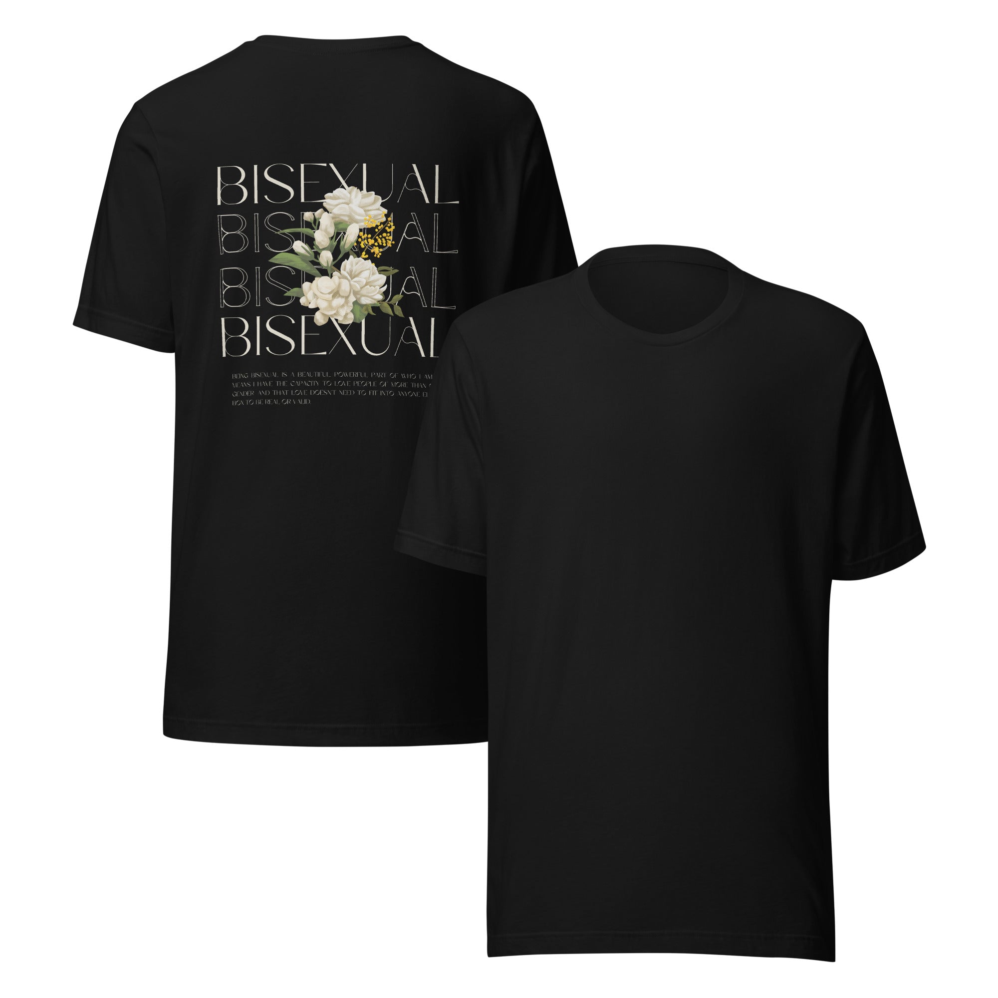 Bisexual+ Pride Shirt Black with Vintage Flower Design Subtle but Proud. Relaxed Fit T-shirt Relaxed Fit T-Shirt