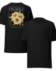 Sunflower Hidden Disabilities Pride on back of Size Inclusive Black Relaxed Fit T-shirt Oversize Deep Drop Shoulder Tee - 190 GSM