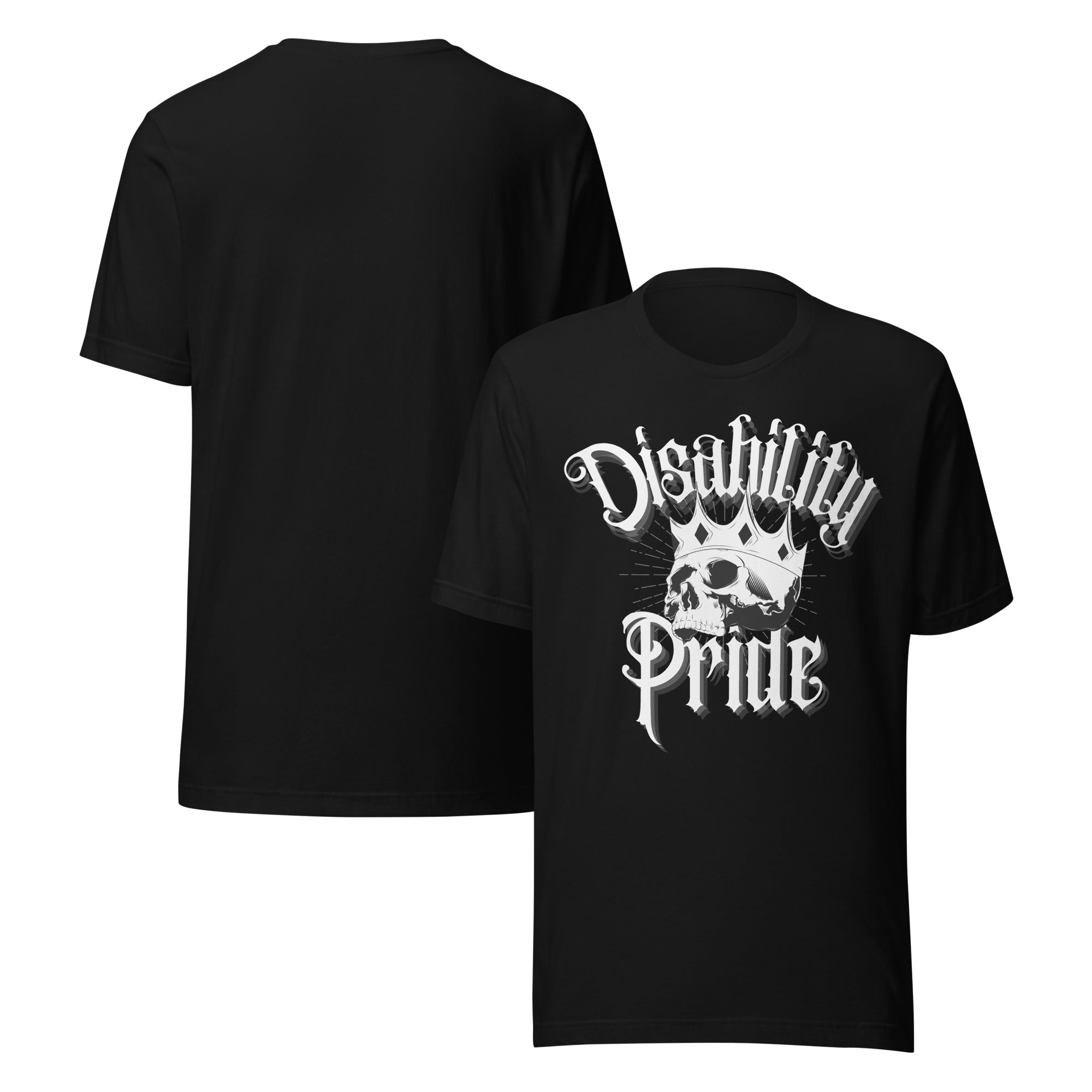 Disability Pride Punk Design Skull with Crown on front of Black Relaxed Fit T-Shirt Relaxed Fit T-Shirt