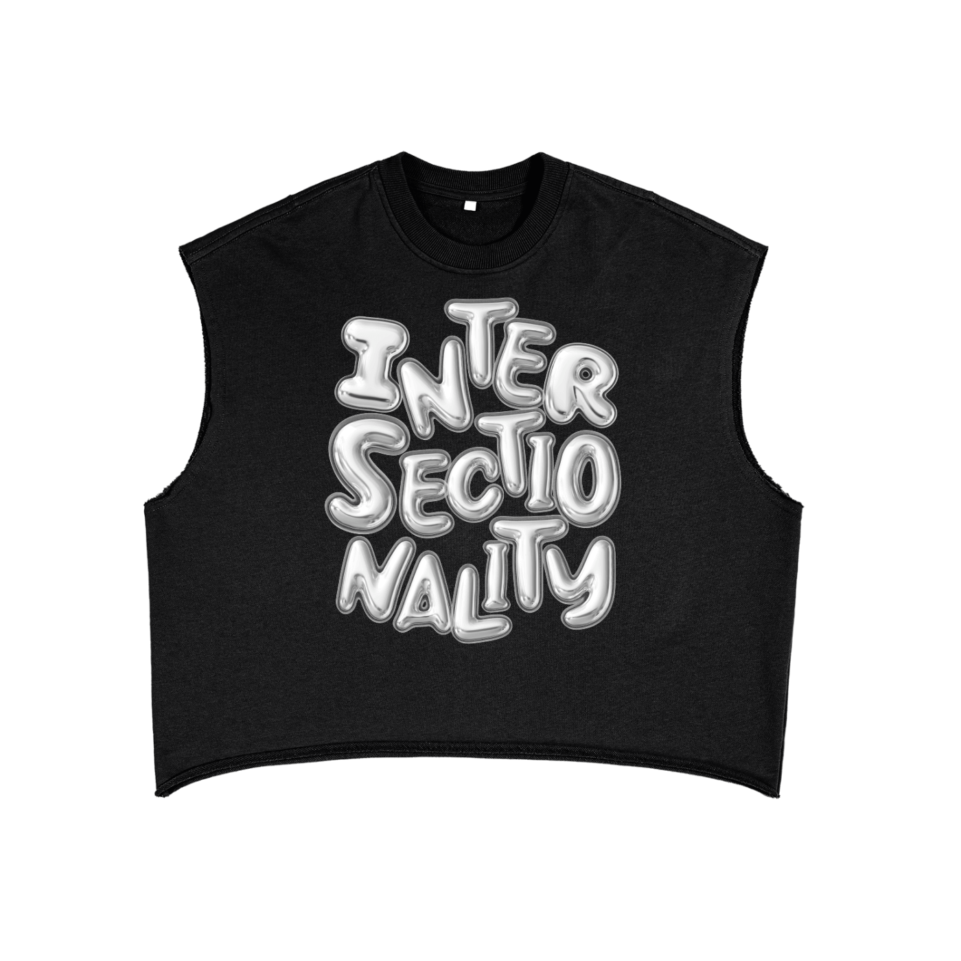 Intersectionality Chrome Bubble Letter Design on Black French Terry Boxy Tank Top French Terry Boxy Tank Top