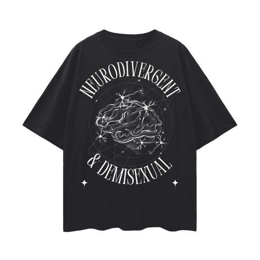 Neurodivergent and Demisexual Graphic Tee Disability Pride Streetwear Oversize Deep Drop Shoulder Tee - 190 GSM