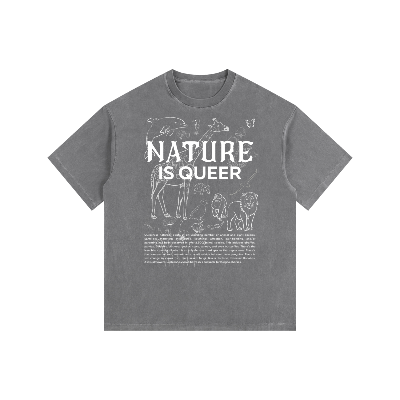 Nature is Queer Size Inclusive LGBTQ pride Vintage Washed Oversized Cotton T-Shirt Vintage Wash Oversize Tee