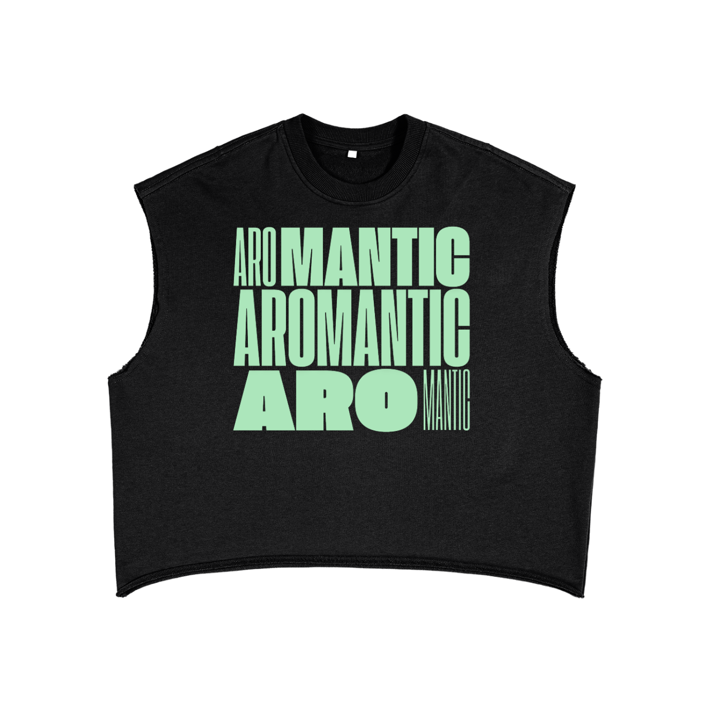 Aromantic Pride Green Workblock Art on Black French Terry Boxy Tank Top