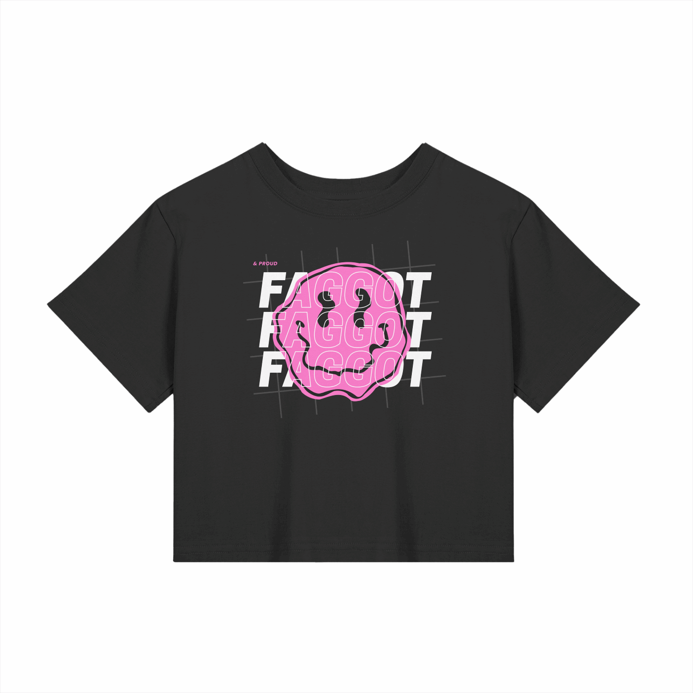 F*ggot Pink Smiley Gay Pride Black Baby Tee Seamless T-Shirt Baby Tee Seamless Tee