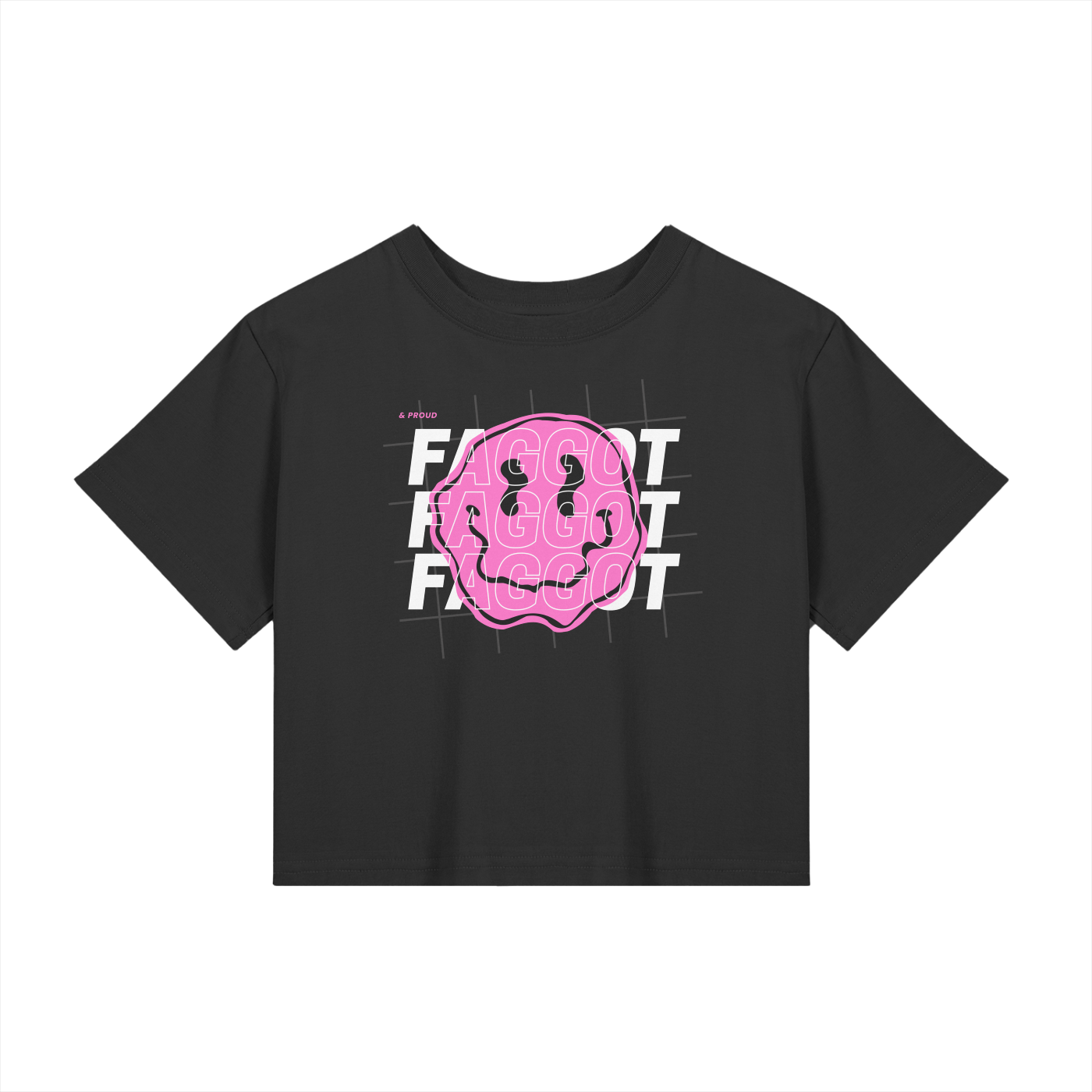 F*ggot Pink Smiley Gay Pride Black Baby Tee Seamless T-Shirt Baby Tee Seamless Tee