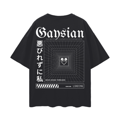 Camiseta gráfica sin complejos con estilo gay asiático en negro, estilo urbano japonés, camiseta de hombros caídos y gran tamaño (190 g/m²)