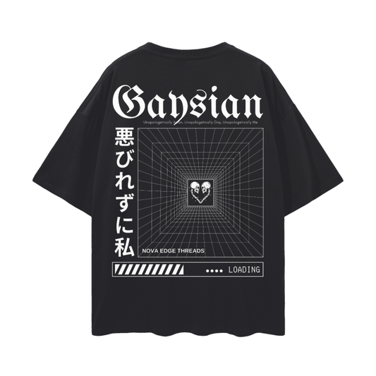 Unapologetically Gaysian Graphic Tee Japanese Streetwear Style on Black Oversize Deep Drop Shoulder Tee - 190 GSM