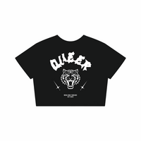 Queer Pride Tattoo Inspired Tiger Design on front of Black Seamless Mini Tee Seamless Mini Tee