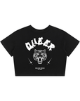 Queer Pride Tattoo Inspired Tiger Design on front of Black Seamless Mini Tee Seamless Mini Tee