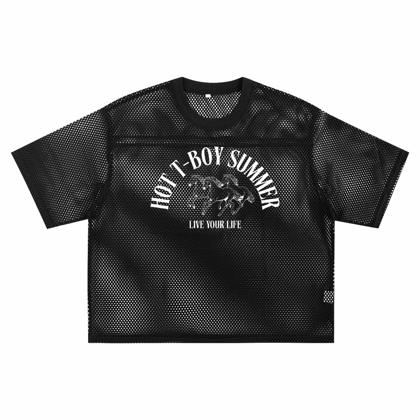 Hot T-Boy Summer Mesh Shirt front design Black See-through Boxy Net T-shirt See-through Boxy Net T-Shirt