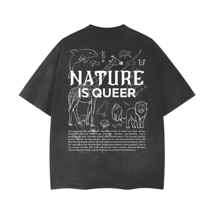 Nature is Queer Graphic Tee Queer Ecology Pride Gear Vintage Wash Frayed T-Shirt - 260 GSM