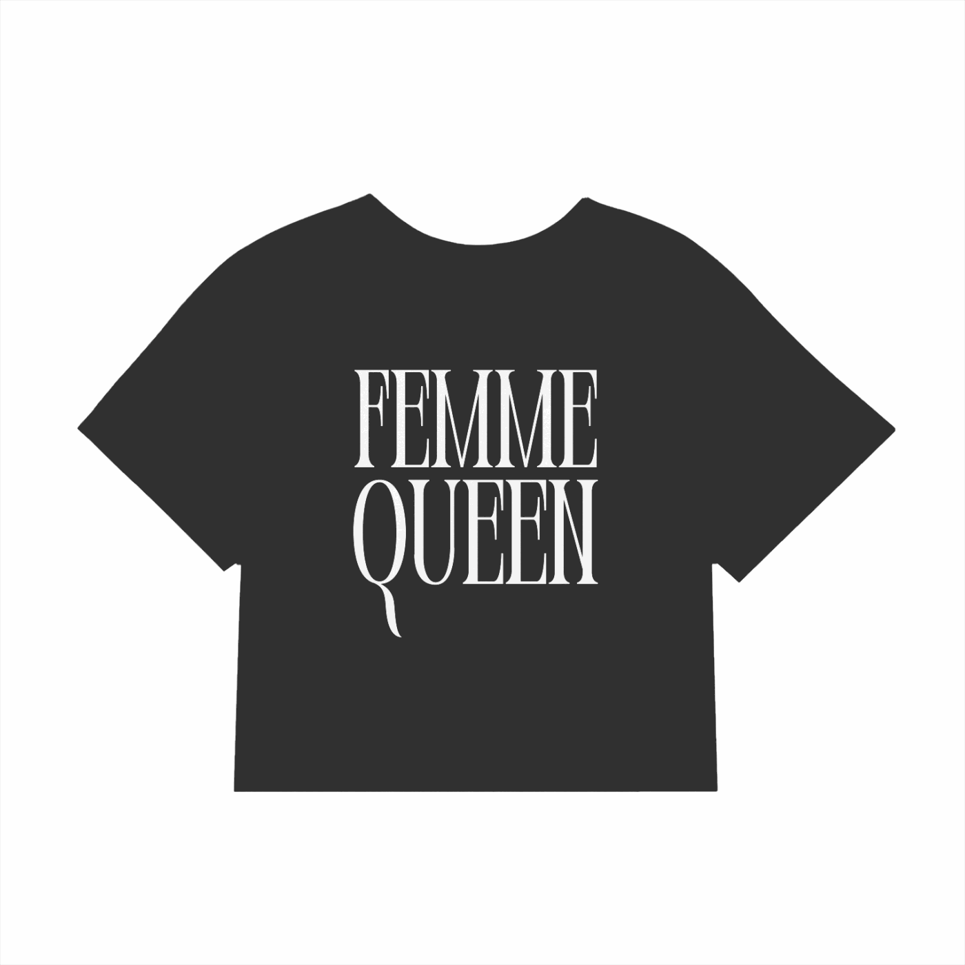 Femme Queen Realness Gay Pride Crop Top back of Black Baby Tee Seamless T-Shirt