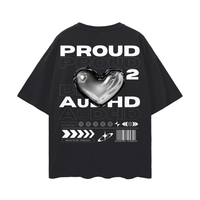 Proud to be AuDHD Graphic Tee Chrome Heart ADHD and Autism Pride Oversize Deep Drop Shoulder Tee Oversize Deep Drop Shoulder Tee - 190 GSM