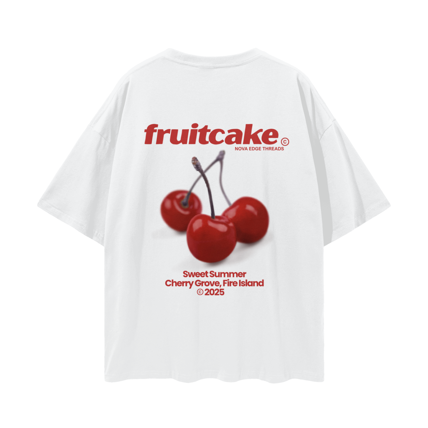 Fruitcake T-Shirt Red Cherry on back of Gay Pride Oversize Tee Oversize Deep Drop Shoulder Tee - 190 GSM