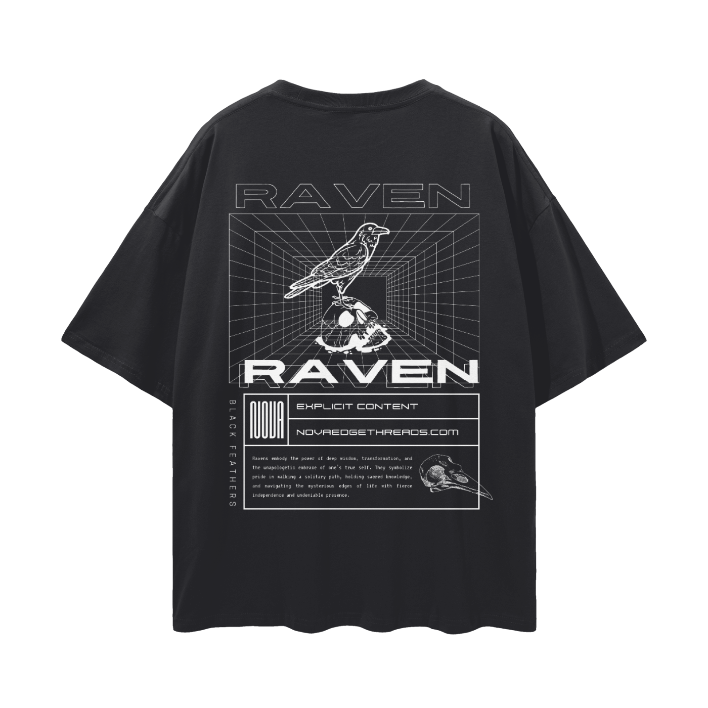 Raven Streetwear T-Shirt Black Crow Adjacent Outsider Oversize Tee Oversize Deep Drop Shoulder Tee - 190 GSM