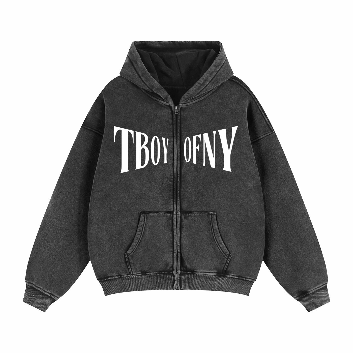 T Boy of NY Sweatshirt Boxing Aesthetic front of Zip-Through Boxy Fleece Hoodie Zip-Through Boxy Hoodie