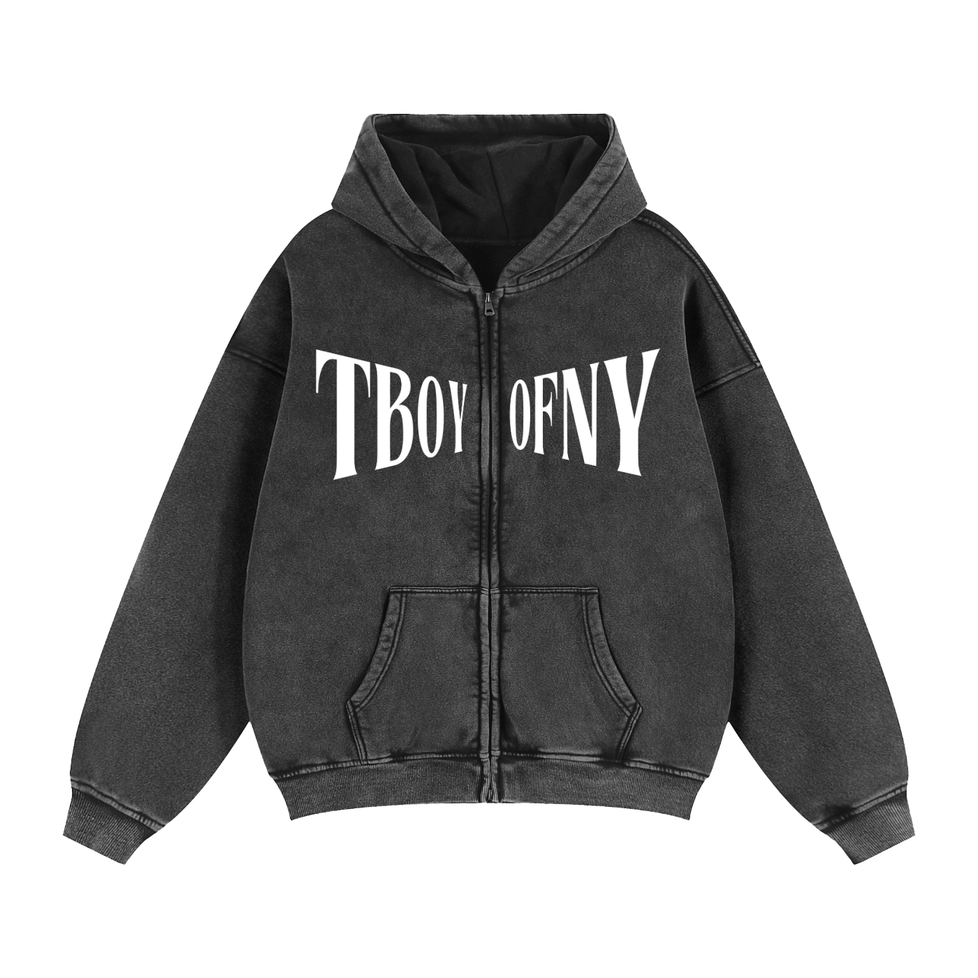 T Boy of NY Sweatshirt Boxing Aesthetic front of Zip-Through Boxy Fleece Hoodie Zip-Through Boxy Hoodie