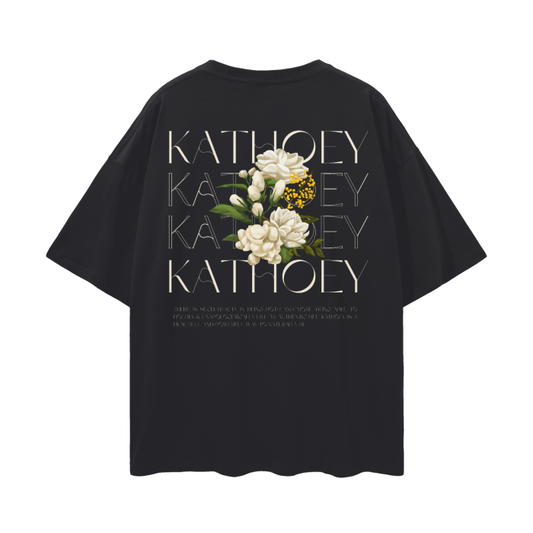 Kathoey Pride T-Shirt Vintage Streetwear Look Thailand Tee and Third Gender Celebration on back of Black Oversize Deep Drop Shoulder Tee - 190 GSM