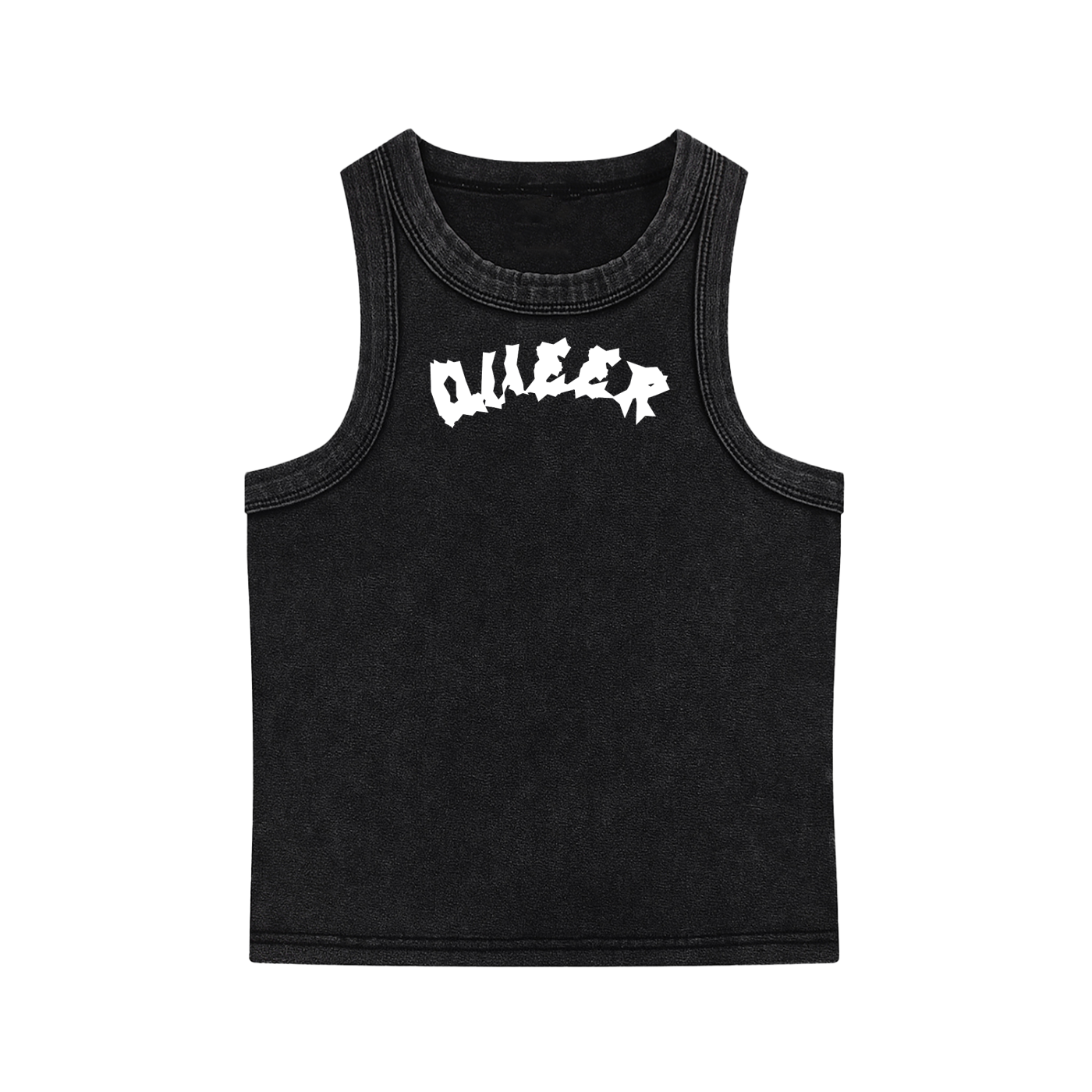 Queer Pride Punk Aesthetic White on Black Snow Wash Mini Tank Top
