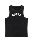 Queer Pride Punk Aesthetic White on Black Snow Wash Mini Tank Top