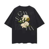 Gaysian Pride T Shirt Asian Gay Pride Vintage Flowers on Black Oversize Deep Drop Shoulder Tee Oversize Deep Drop Shoulder Tee - 190 GSM