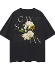Gaysian Pride T Shirt Asian Gay Pride Vintage Flowers on Black Oversize Deep Drop Shoulder Tee