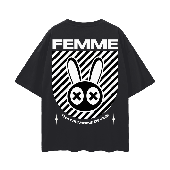 Femme Graphic Tee That Feminine Devine Pride T-Shirt on Black Oversize Deep Drop Shoulder Tee - 190 GSM