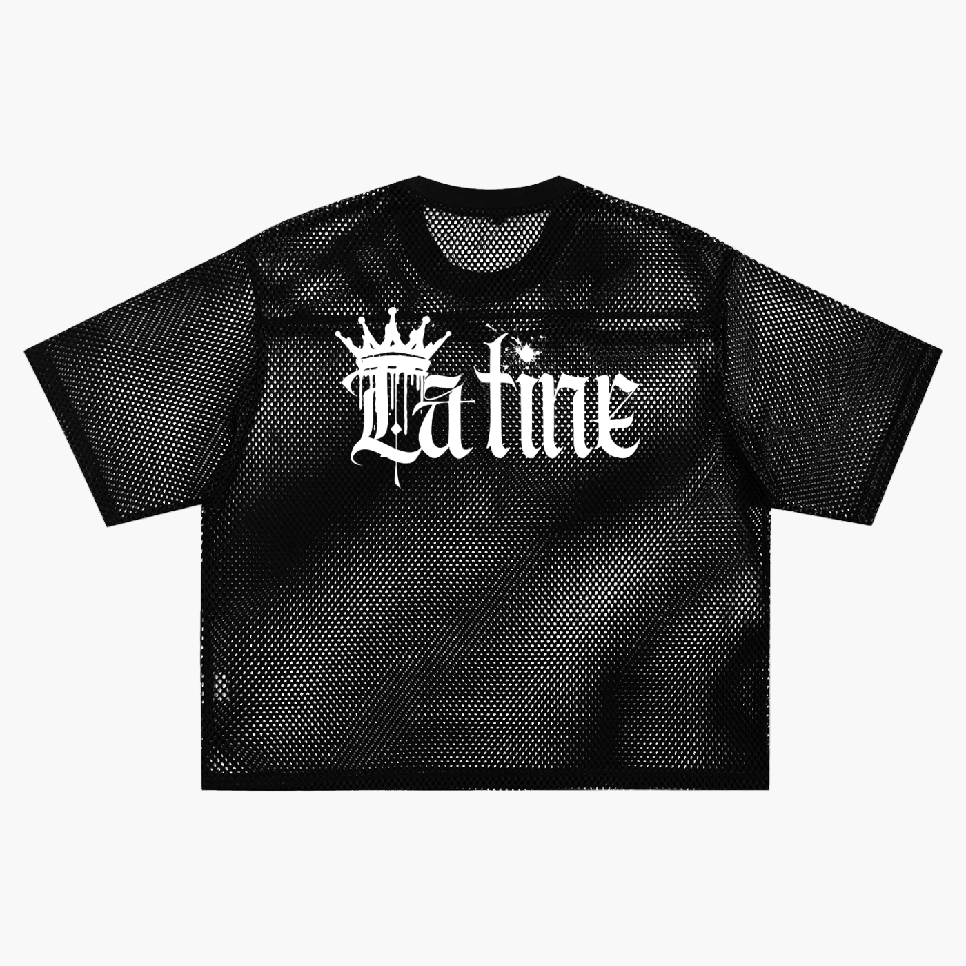 Latine Pride Spray Paint Crown Black See-through Boxy Mesh T-Shirt