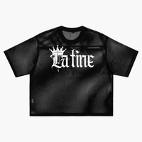 Latine Pride Spray Paint Crown Black See-through Boxy Mesh T-Shirt