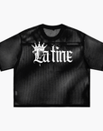 Latine Pride Spray Paint Crown Black See-through Boxy Mesh T-Shirt