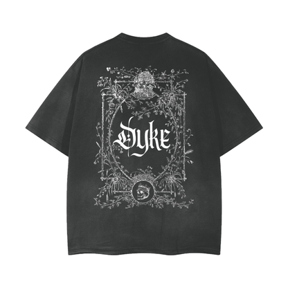 Memento Mori Design with Dyke in Gothic Lettering Graphic Tee Vintage Wash Frayed T-Shirt - 260 GSM