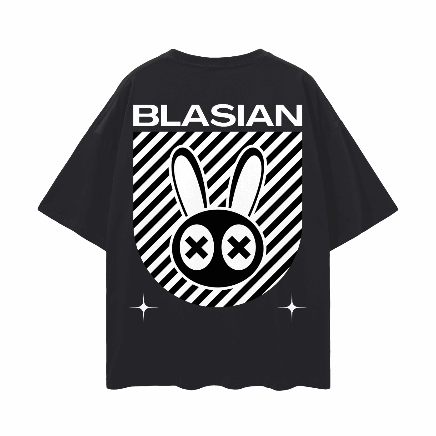 Blasian Pride Mad Rabbit Streetwear Design on back of Black Oversize Deep Drop Shoulder Tee