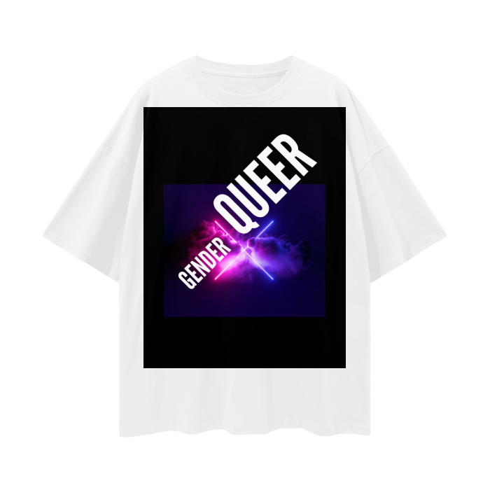 Genderqueer Pride Neon Light Graphic T-Shirt Gender Queer Diversity Oversize Deep Drop Shoulder Tee - 190 GSM