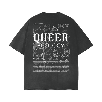 Queer Ecology Graphic Tee with Definition and Inclusive Messaging Vintage Wash Frayed T-Shirt - 260 GSM