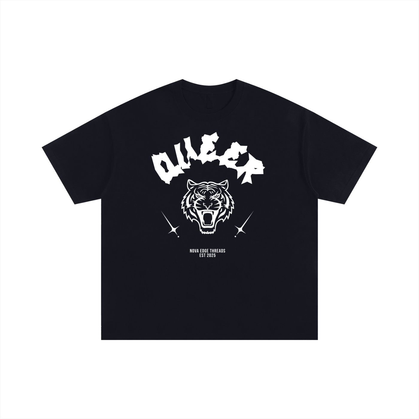 Queer Pride Tattoo Inspired Tiger Design on front of Black Size Inclusive Oversize Tee Size Inclusive Oversize Tee