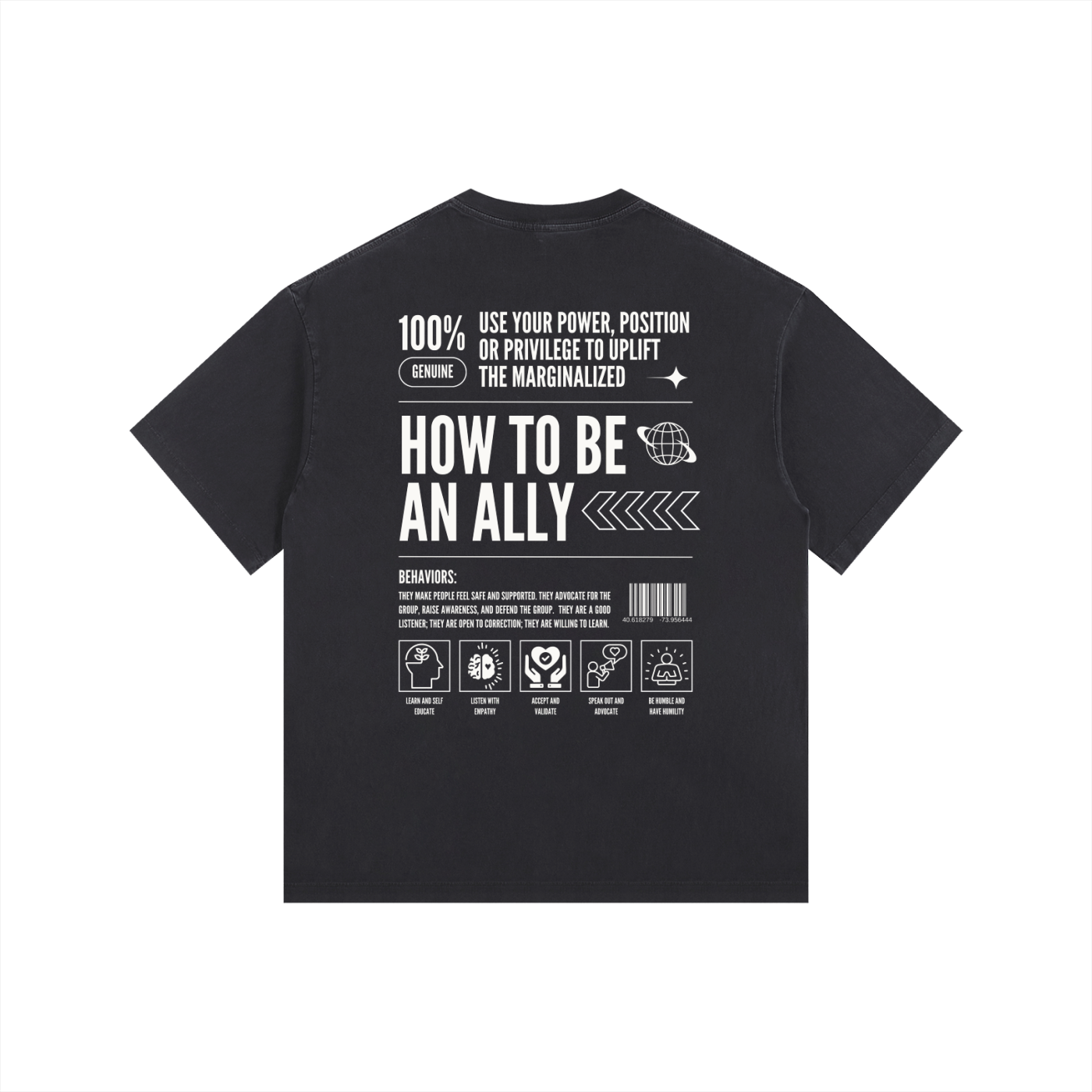 How to be an Ally Size Inclusive T-Shirt LGBTQ+ Pride Vintage Wash Oversize Tee Vintage Wash Oversize Tee