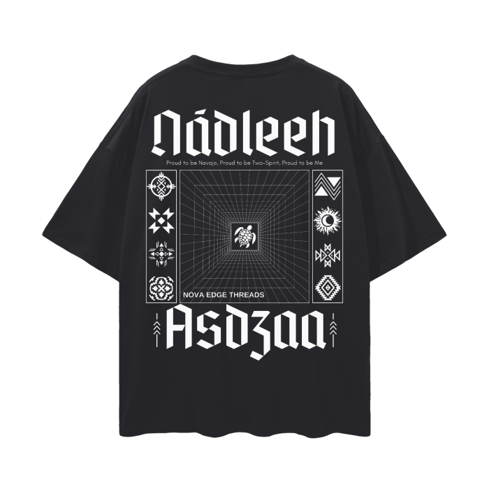 Nádleeh Asdzaa Two-Spirit Lesbian Pride Navajo Nation Graphic Tee Streetwear Black Oversize Deep Drop Shoulder Tee Oversize Deep Drop Shoulder Tee - 190 GSM