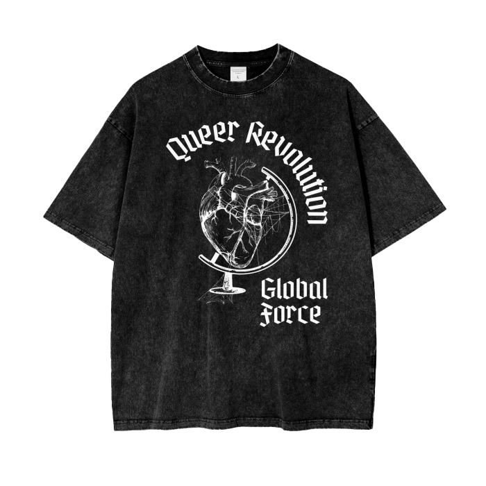 Queer Revolution Global Force Gothic Heart Graphic Tee Acid Wash Oversize Tee Acid Wash Oversize T-Shirt