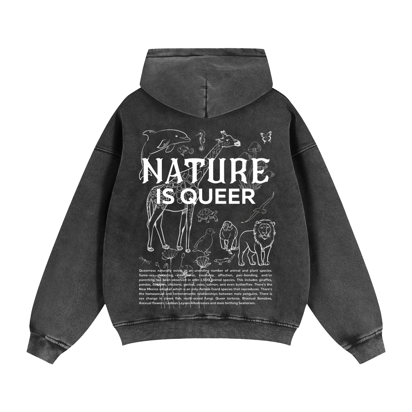 Nature is Queer Sketch Graphic Queer Pride Zip-Through Boxy Fleece Hoodie Zip-Through Boxy Hoodie