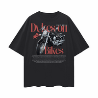 Dykes on Bikes Graphic T-Shirt Vintage Style on front of Black Oversize Deep Drop Shoulder Tee Oversize Deep Drop Shoulder Tee - 190 GSM