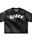 Queer Pride Punk Lettering LGBTQ+ Pride Black See-through Boxy Mesh T-Shirt