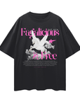 Fagalicious & Free Black Pink Pegasus Graphic Tee Bisexual Pride Oversize Tee Oversize Deep Drop Shoulder Tee - 190 GSM