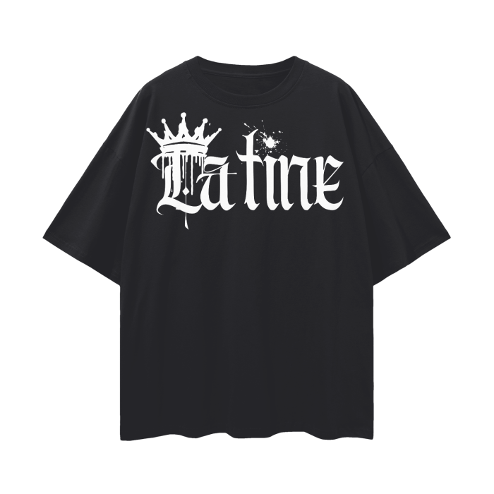 Latine Graphic T-Shirt Intersectional Pride on Black Oversize Deep Drop Shoulder Tee - 190 GSM