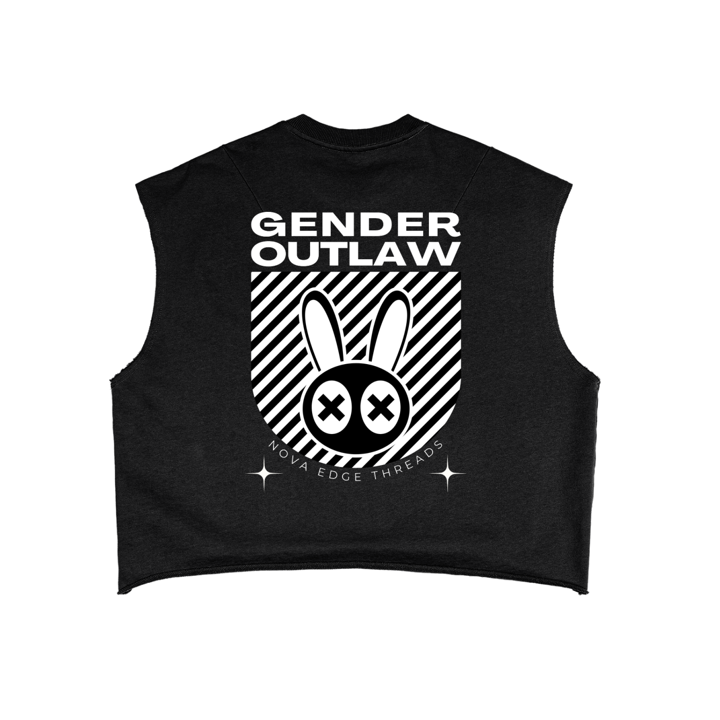 Gender Outlaw Mad Rabbit back of Black French Terry Boxy Tank Top