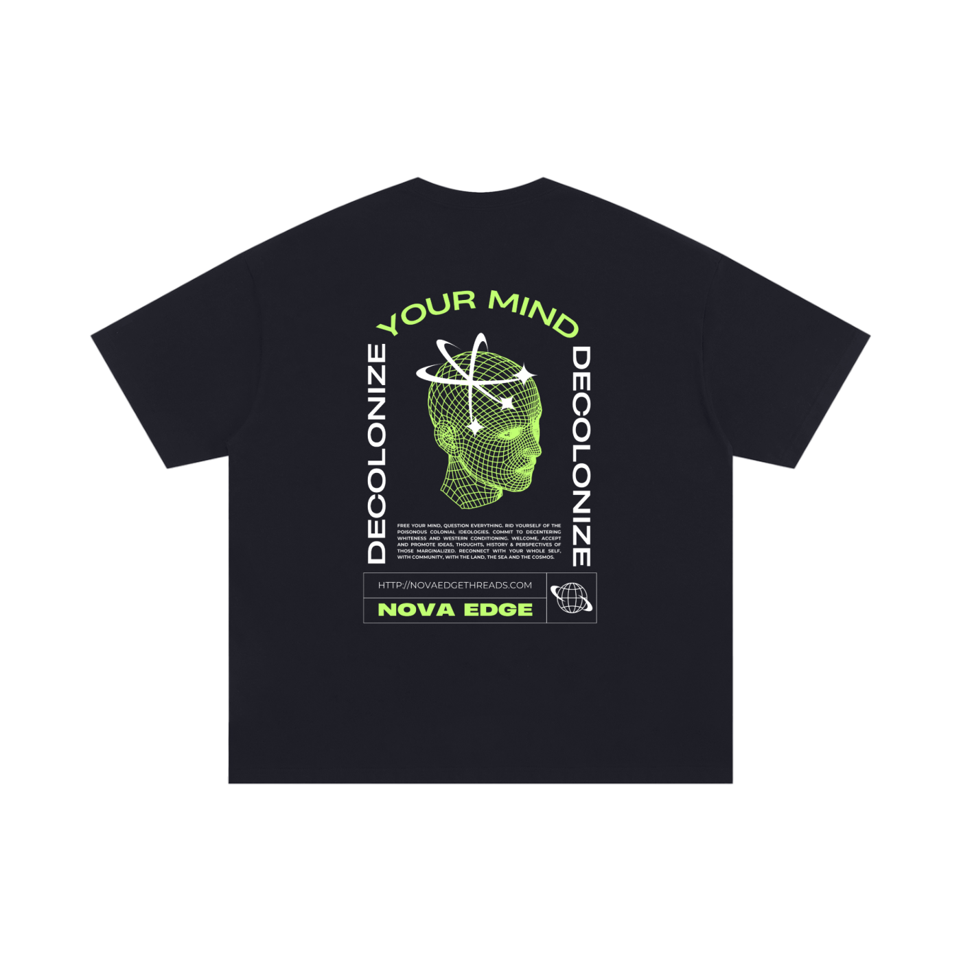 Decolonize Your Mind Protest T-Shirt back of Black Size Inclusive Oversize Tee Size Inclusive Oversize Tee